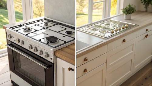 Side-by-side view of gas and electric stoves in modern kitchens, showing key design and burner differences at a glance. 