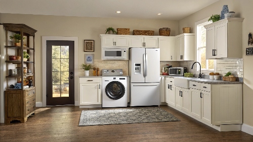A well-organized kitchen showing everyday appliances that vary in lifespan depending on usage, care, and maintenance.